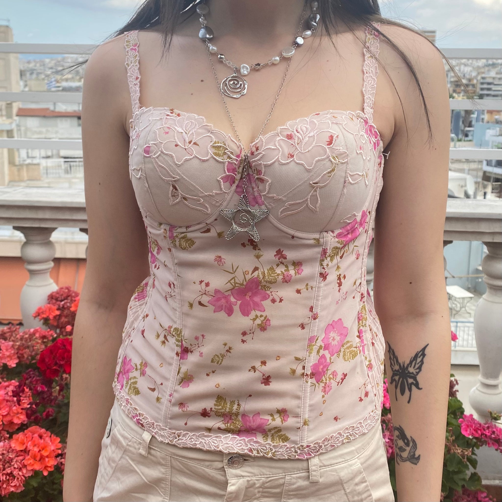 Beige floral corset top