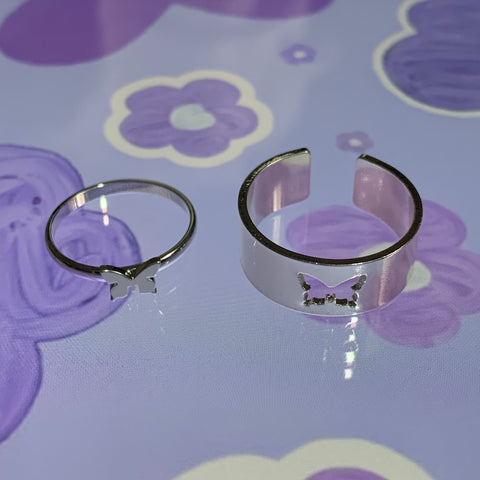Matching adjustable butterfly rings (both pieces)