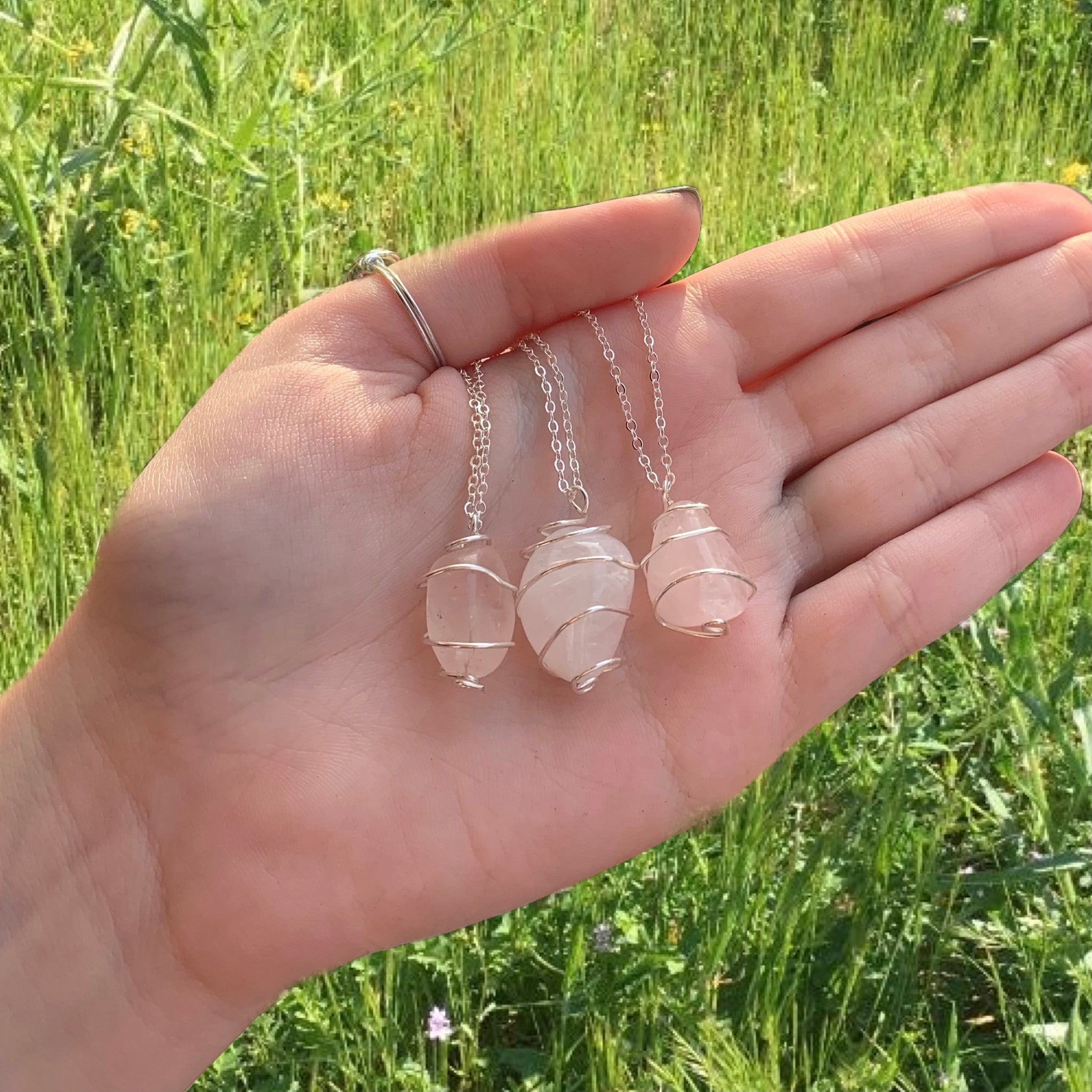 Rose quartz wire wrapped necklace